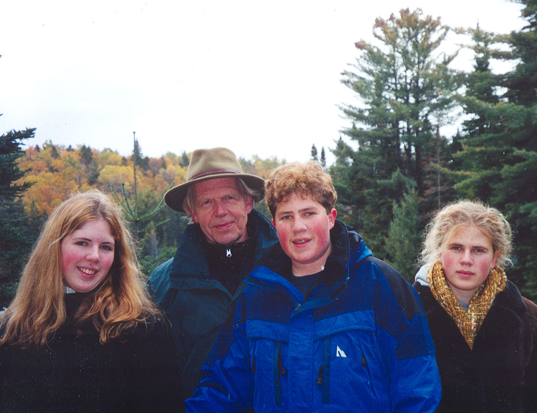 Rainer hiking in the woods with kids